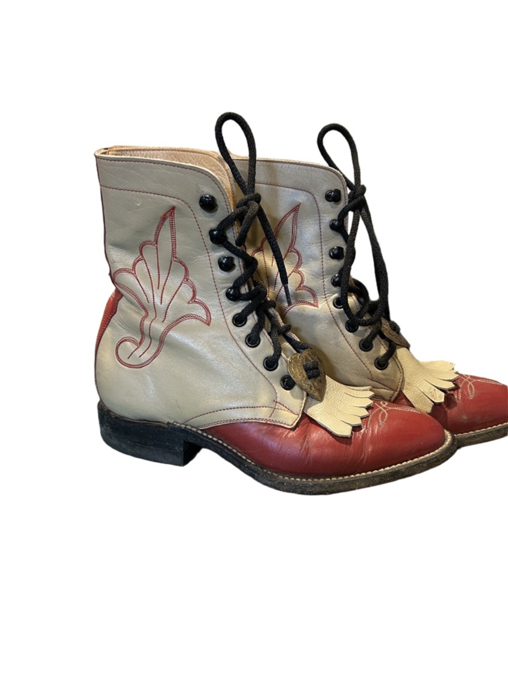Hondo  Red and Cream Lace-Up Western kilty Boots Size 4 1/2 Men/6 W